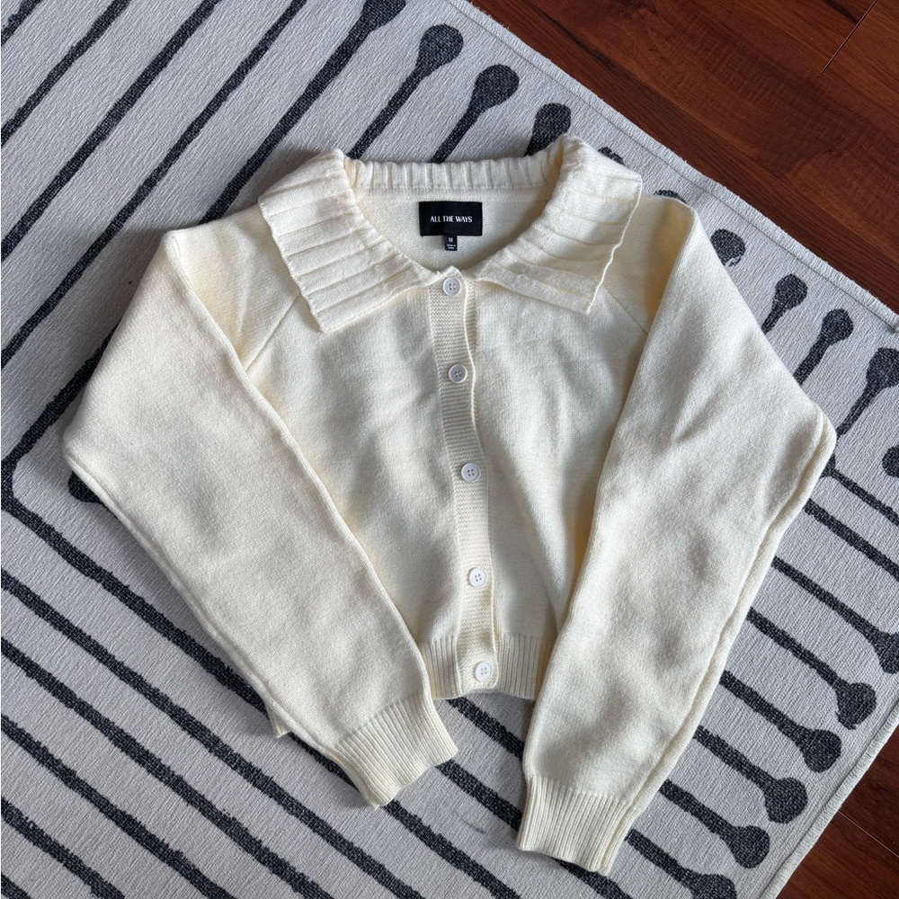 REVOLVE Cream Button-Up Cardigan with Collar